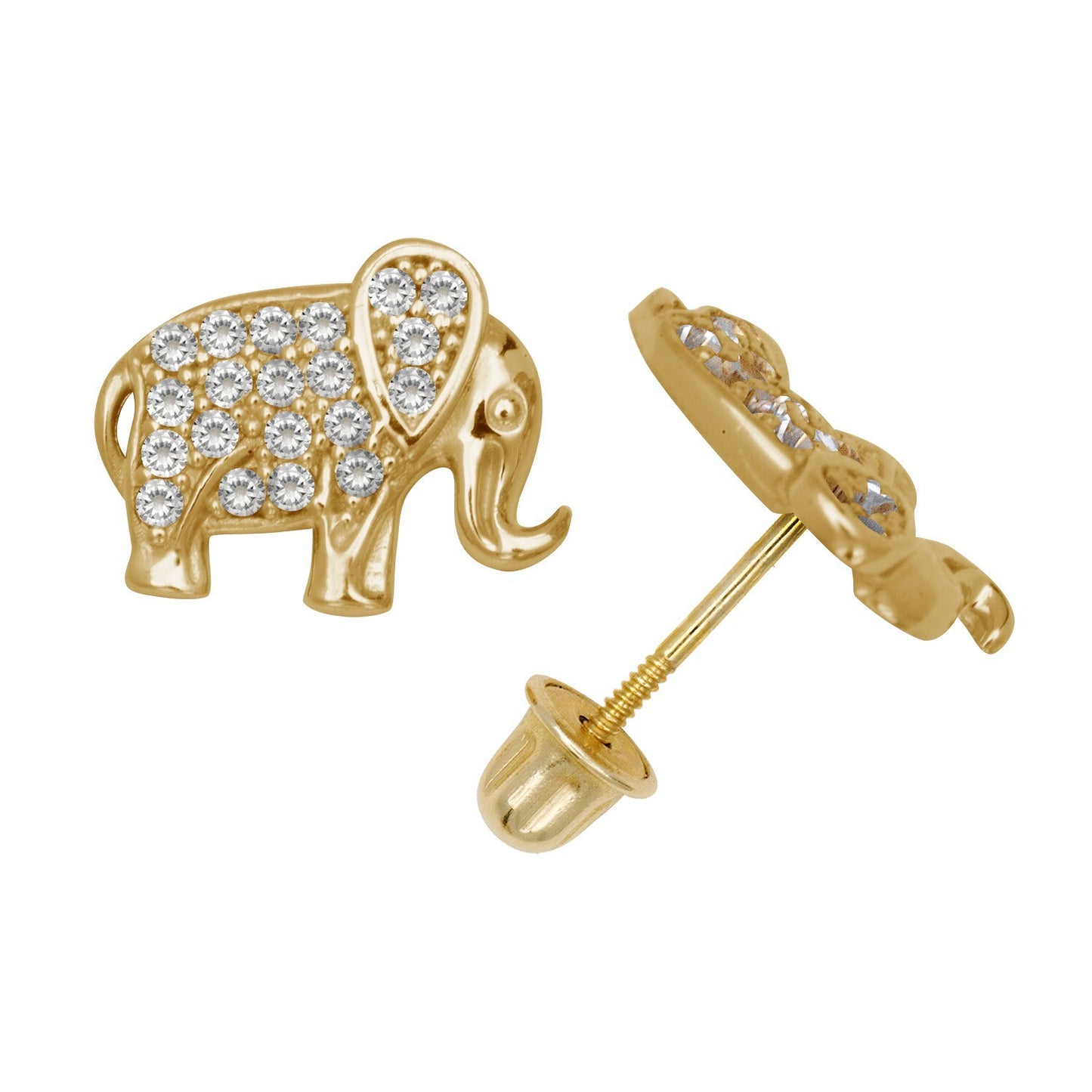 14K Yellow & White Gold Classic Elephant Studs Screw Back Earrings for Women