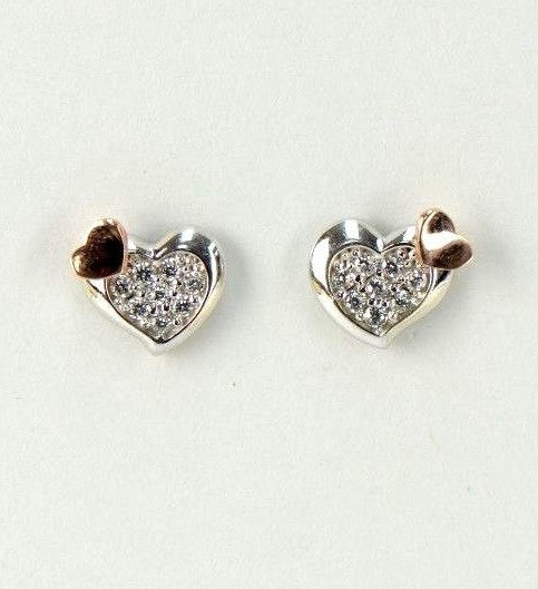 14K White Yellow Gold Heart Shape CZ Stud Earrings