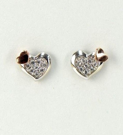 14K White Yellow Gold Heart Shape CZ Stud Earrings
