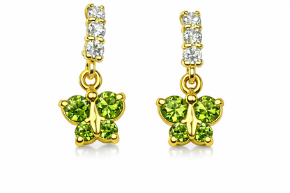 14K Yellow Gold Birthstone Butterfly Dangle Earrings