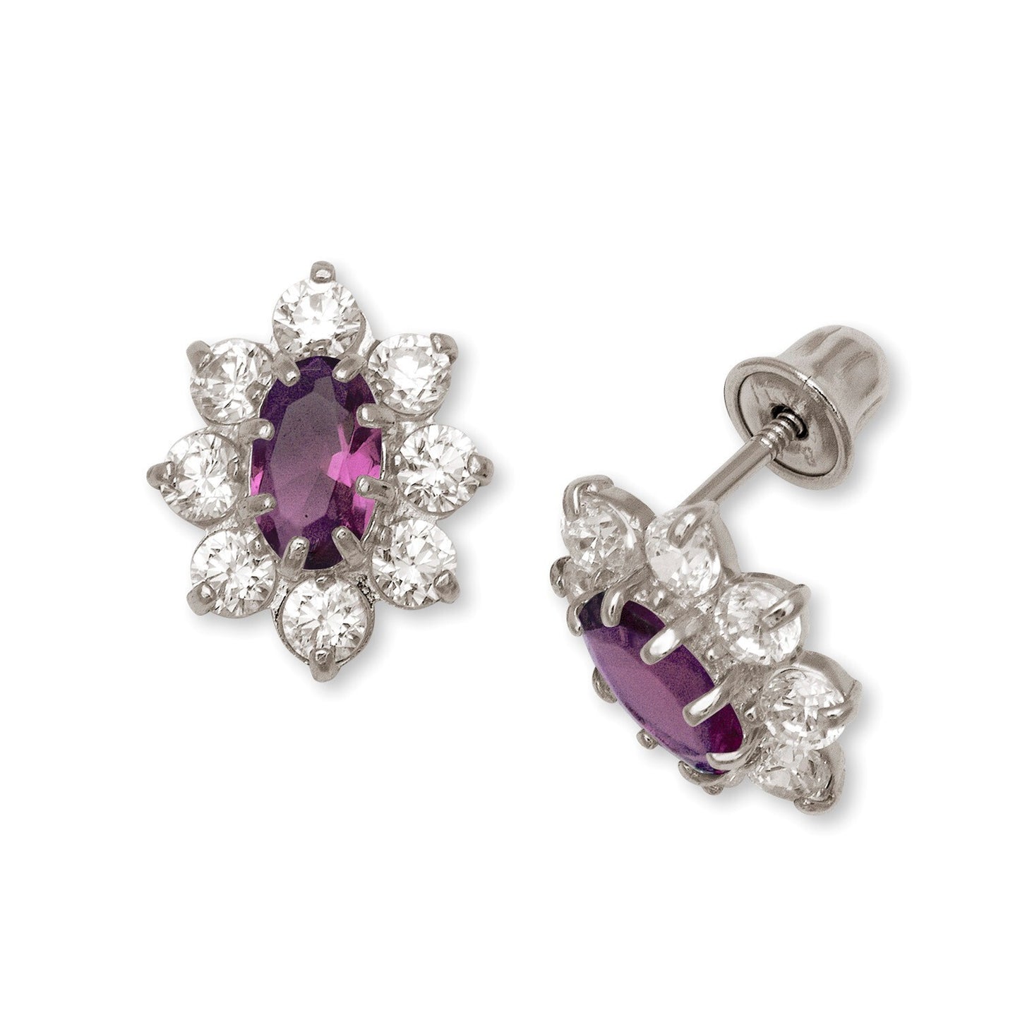 14K Yellow & White Gold CZ Flower Stud Screw Back Earrings for Women