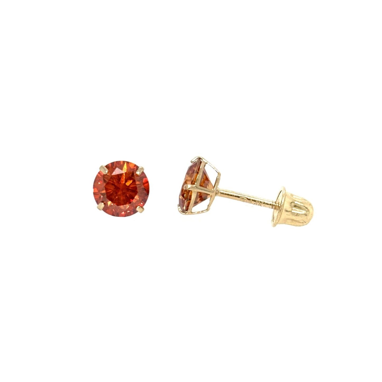 14K Gold GRA Certified D-VVS1 Round Orange Moissanite Screw Back Studs Earrings