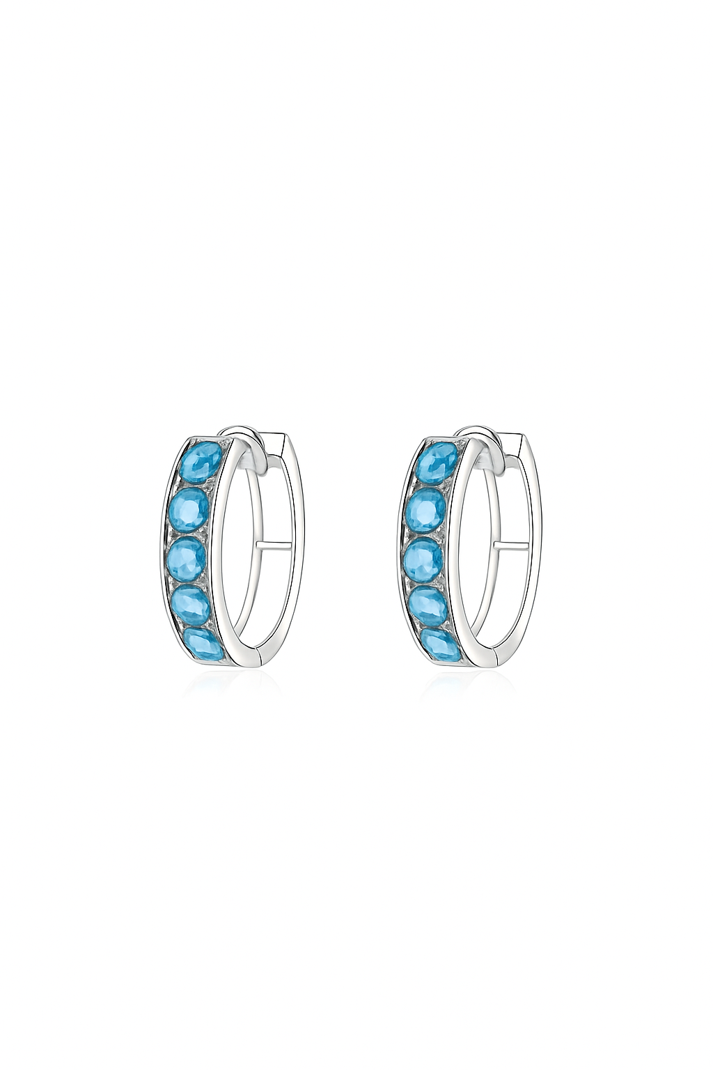 14k White Gold CZ Birthstones Huggie Earrings