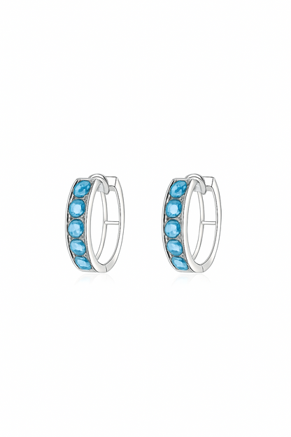 14k White Gold CZ Birthstones Huggie Earrings