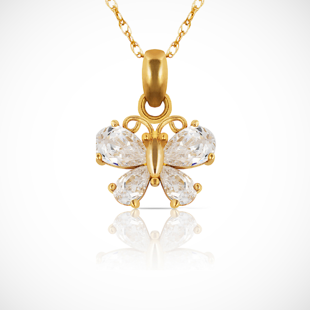 14K Yellow & White  Gold Uniquec Butterfly Pendant For Women