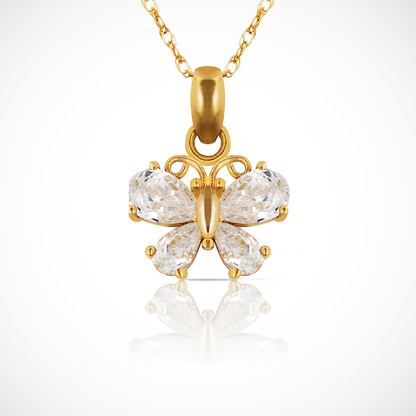 14K Yellow & White  Gold Uniquec Butterfly Pendant For Women