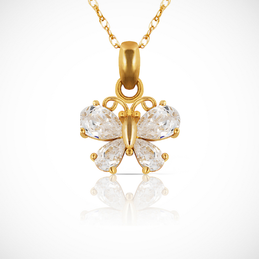 14K Yellow & White  Gold Uniquec Butterfly Pendant For Women