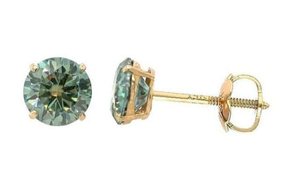 14K Gold GRA Certified D-VVS1 Round Green Moissanite Screw Back Studs Earrings