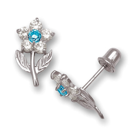 14K Yellow & White Gold Flower Shape Stud Earrings for Women