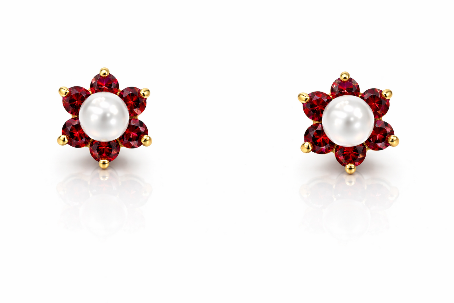 14k Yellow or White Gold Flower CZ Stud Earrings White Pearl with Screw Back