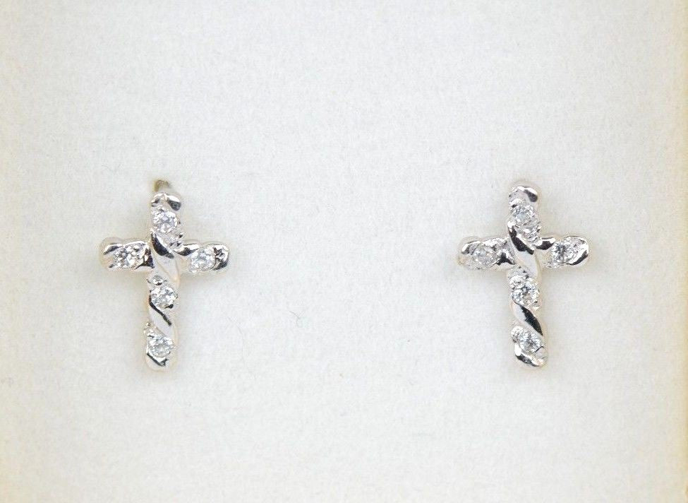 14K Yellow White Gold Cubic Zirconia CZ Cross Earrings
