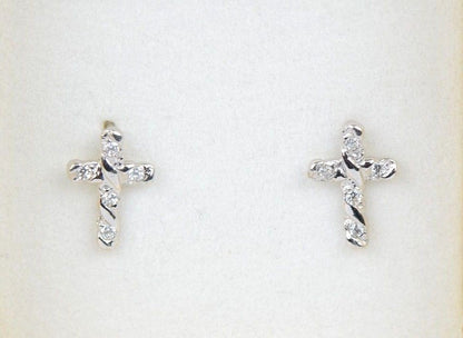 14K Yellow White Gold Cubic Zirconia CZ Cross Earrings