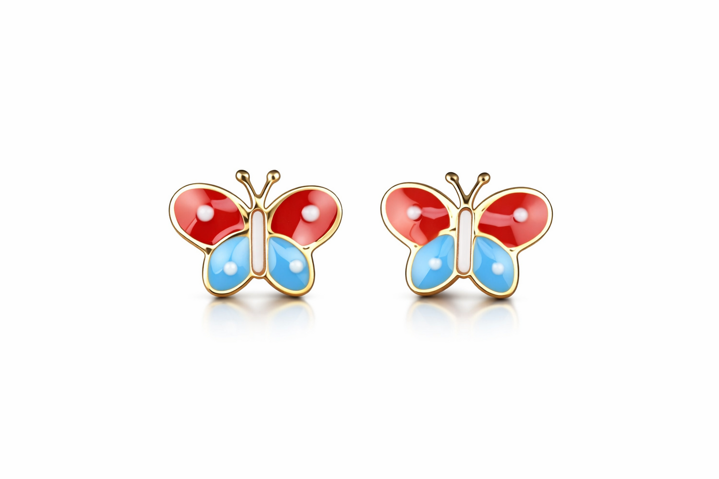 14k Yellow Gold Enamel Butterfly Baby earrings, Screw Back