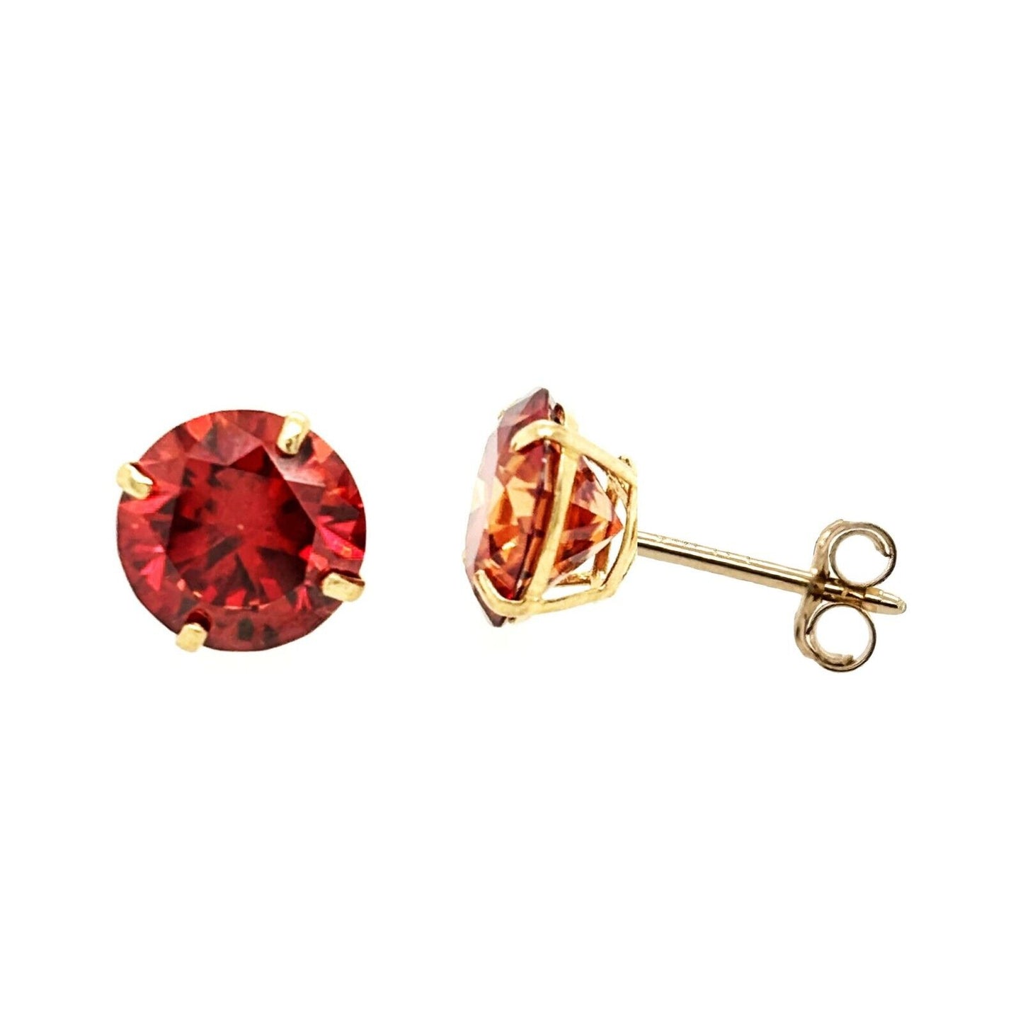 14K Gold GRA Certified D-VVS1 Round Garnet Moissanite Push Back Studs Earrings