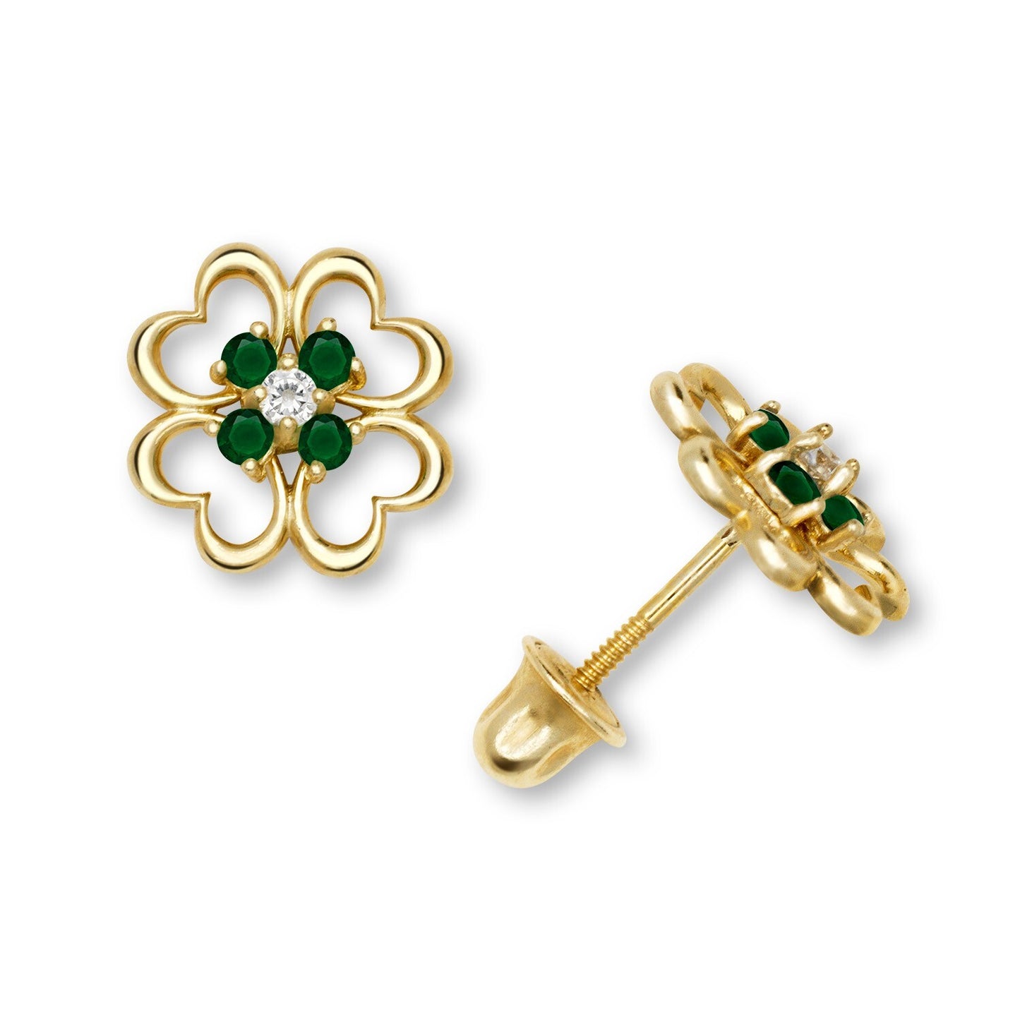 14K Yellow & White Gold Elegant Flower Stud Earrings for Women