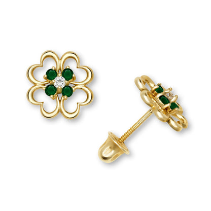14K Yellow & White Gold Elegant Flower Stud Earrings for Women