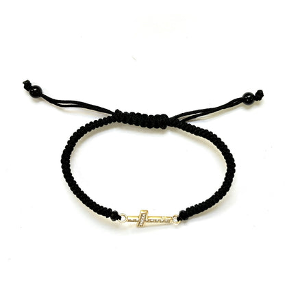 925 Sterling Silver String CZ Bracelet Cross 6" Adjustable to 11"