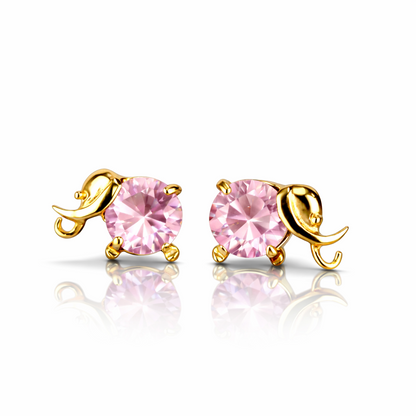 14k Yellow Gold Elephant Birthstone Screw Back Earring