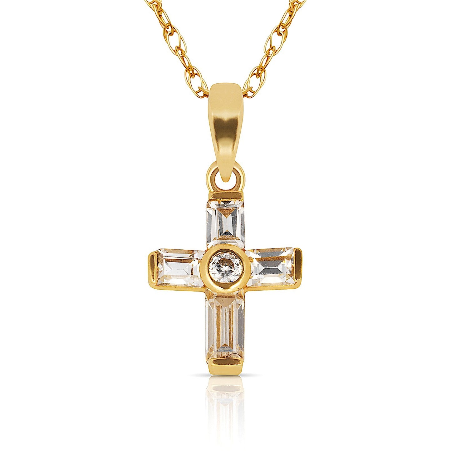 14K Yellow & White Gold Cross Pendant for Women