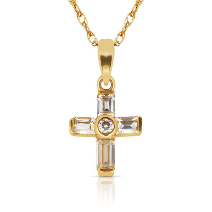 14K Yellow & White Gold Cross Pendant for Women