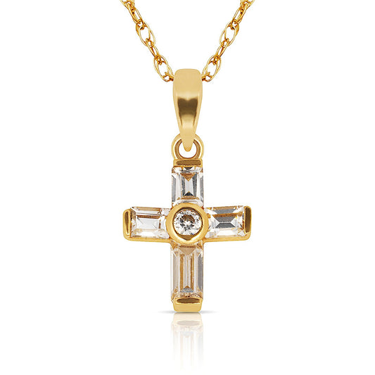 14K Yellow & White Gold Cross Pendant for Women
