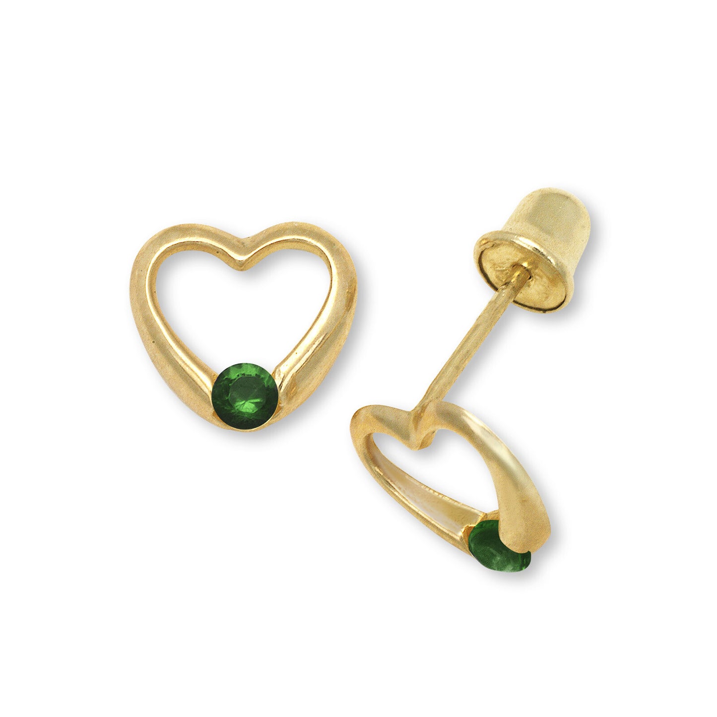 14k Yellow Gold CZ Open Heart Stud Earrings