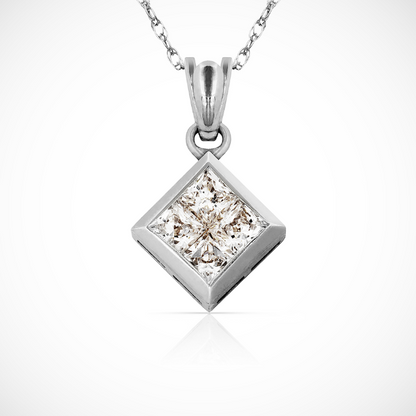 14K Yellow & White Gold Princess Cut CZ Pendant For Women
