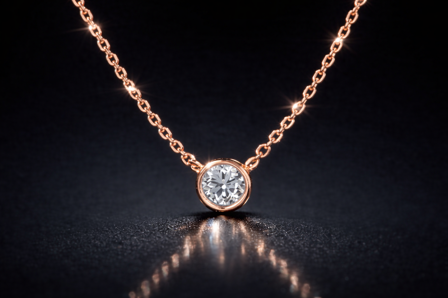 Round Solitaire Pendant Necklace Bezel Set Chain 14K Yellow/White/Rose Gold