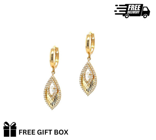 14k Yellow Gold Dangle Hoop Huggie Earrings