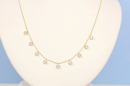 14k Yellow Gold Round clear Cubic Zirconia CZ by the yard 18" Cleopatra Necklace