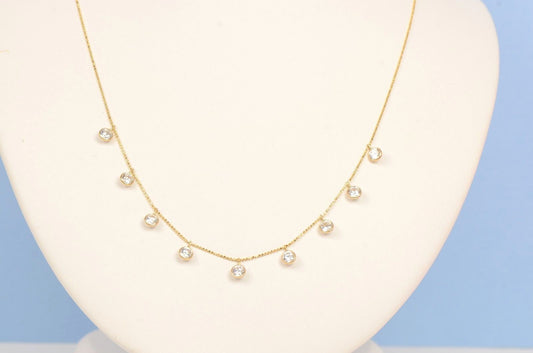 14k Yellow Gold Round clear Cubic Zirconia CZ by the yard 18" Cleopatra Necklace