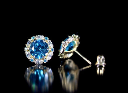 14k Yellow/White Gold Halo Marquise Stud Earrings