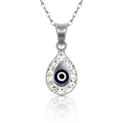 14k Yellow or White Gold CZ Pear Shape Evil Eye Pendants