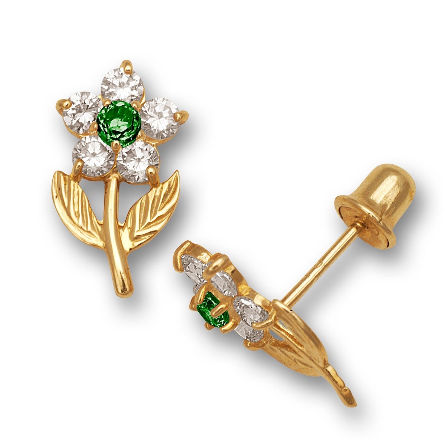 14K Yellow & White Gold Flower Shape Stud Earrings for Women