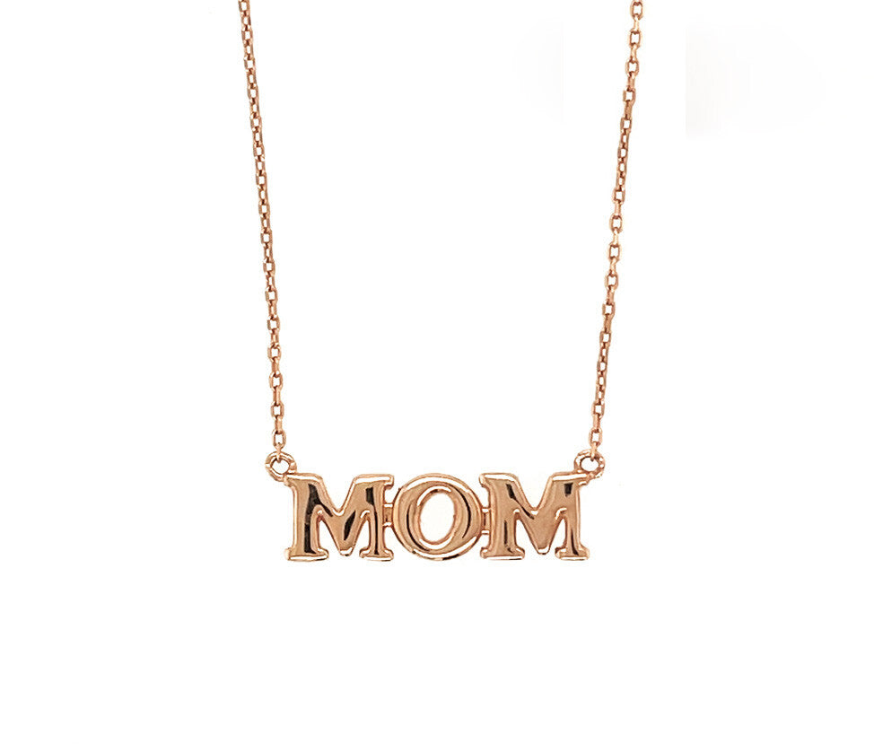 14K Yellow/ White/ Rose Gold "MOM" Charm Necklace