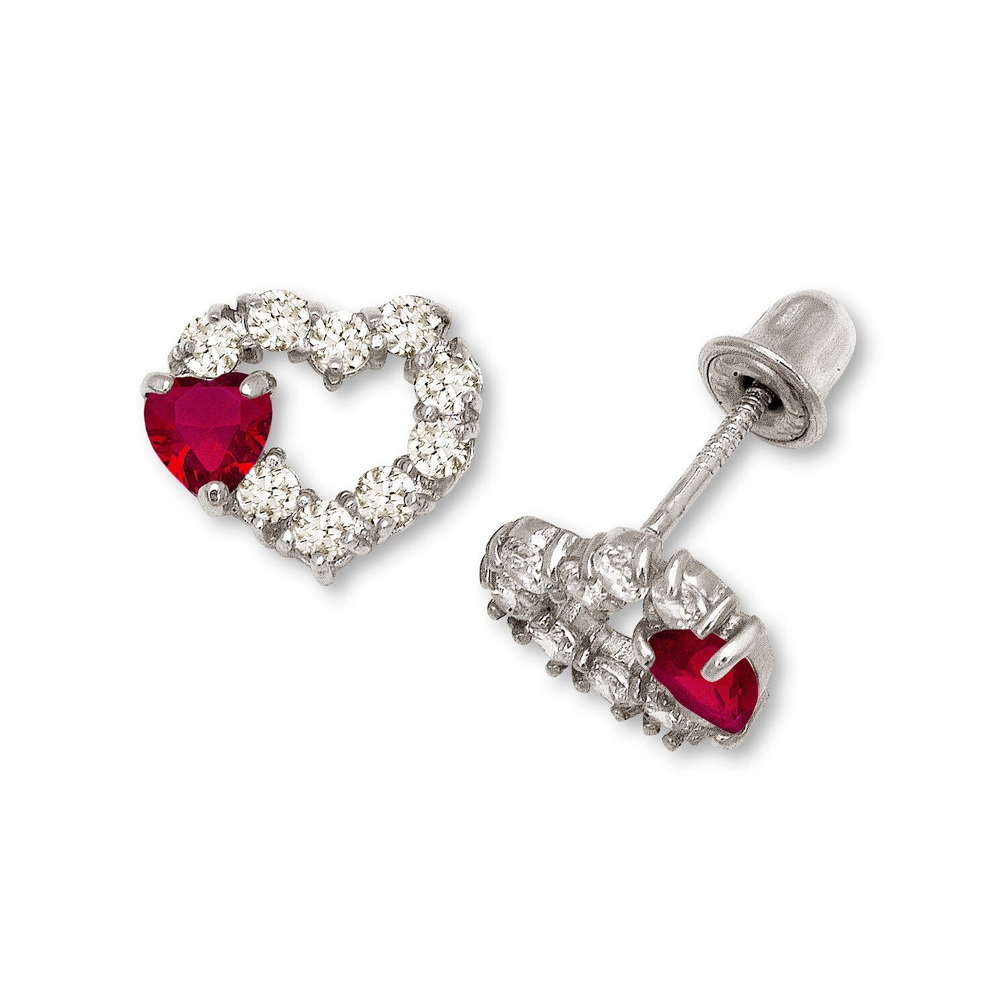 14K Yellow & White Gold Heart Shape Screw Back Earrings for Women