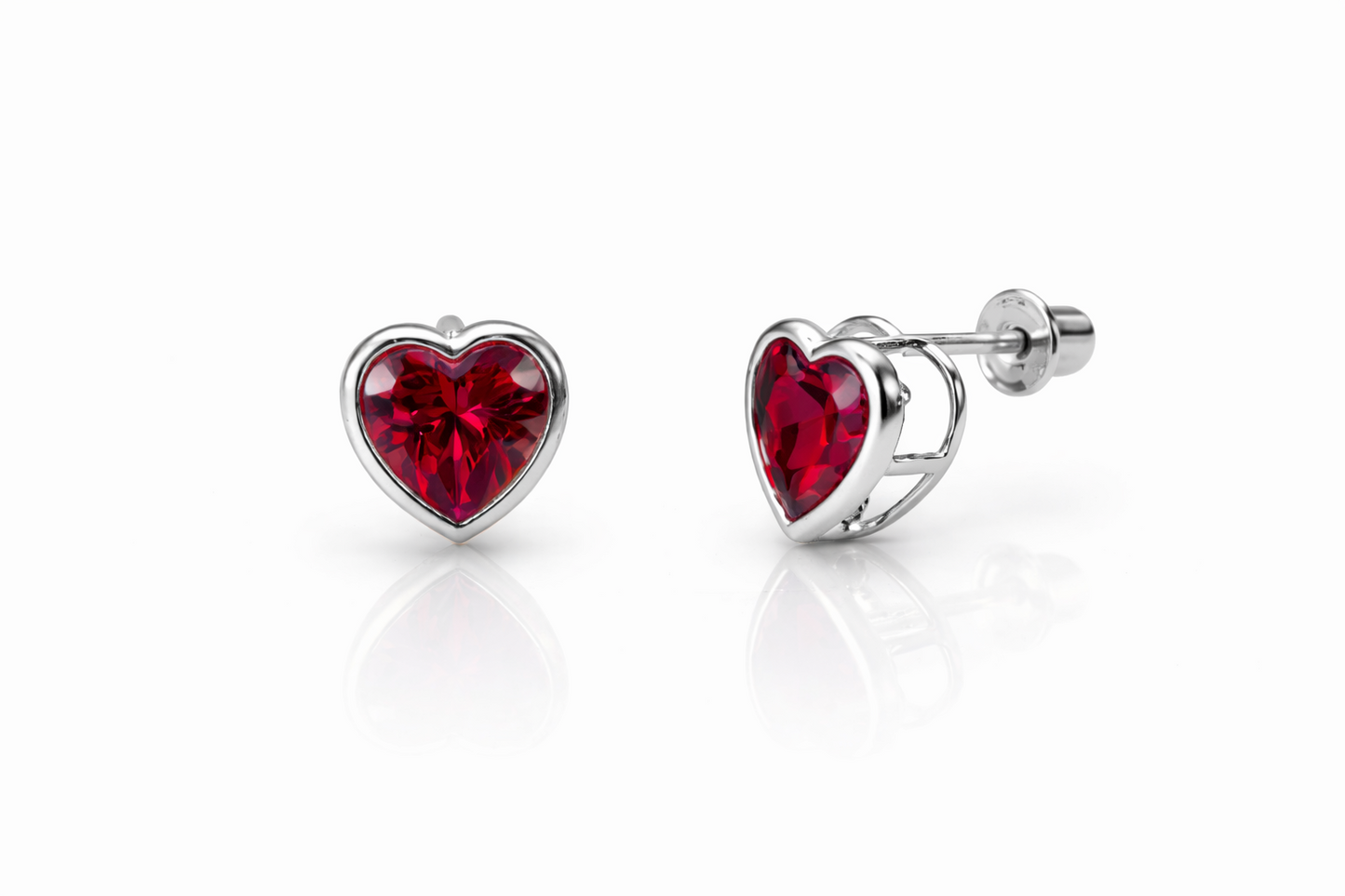 14K Solid White Gold Heart Birthstone Stud Earrings 6MM X 6MM