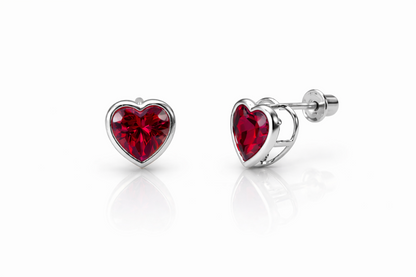 14K Solid White Gold Heart Birthstone Stud Earrings 6MM X 6MM