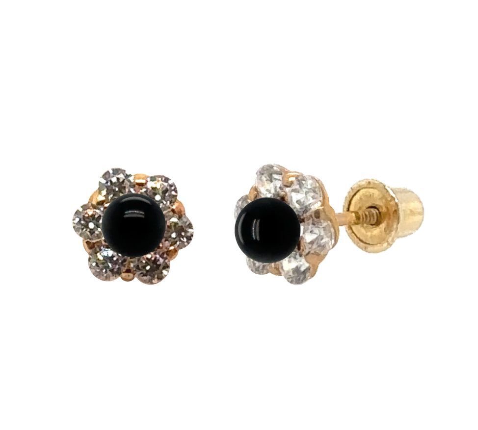 14k Yellow Gold Onyx Stud Earrings/ Screw Back