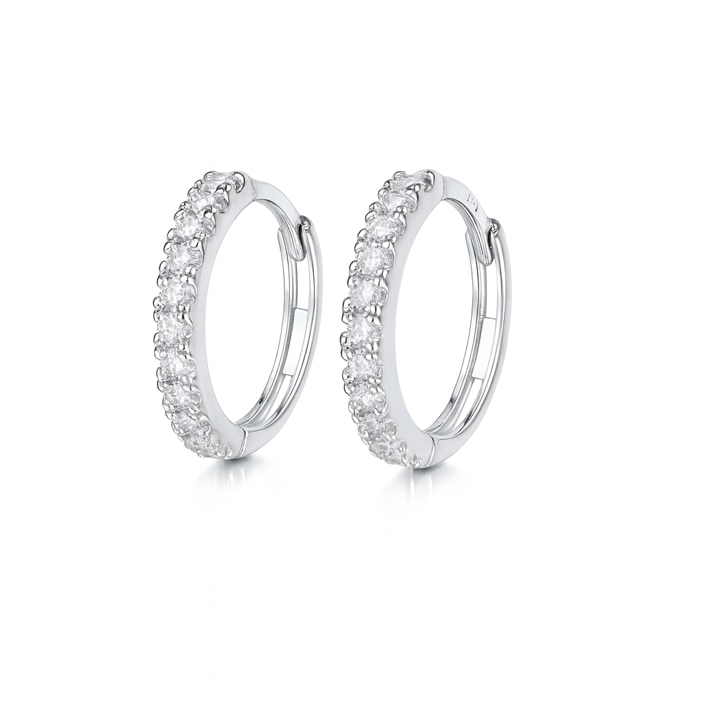 14k Yellow and White Gold CZ Huggie Hoop Earrings