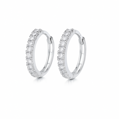 14k Yellow and White Gold CZ Huggie Hoop Earrings