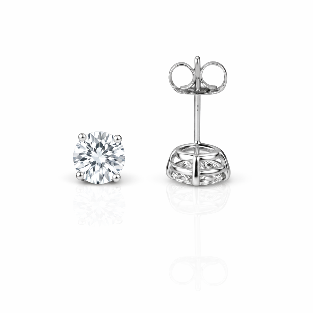 14k Heavy Basket White Gold Round AAA Quality CZ Stud with push back