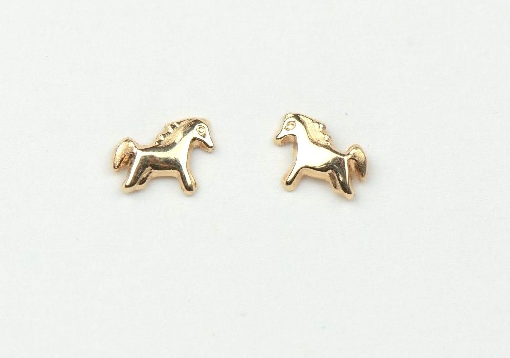 14k Yellow Gold Baby Enamel Horse earrings with Screw Back