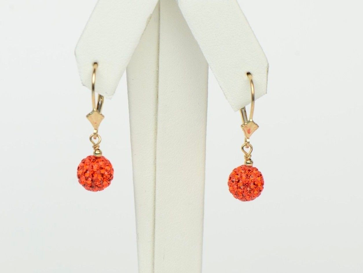 14K Yellow Gold Leverback Dangle Earrings with Genuine Czech Crystals