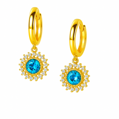 14k Yellow Gold Dangle Hoop Huggie Earrings