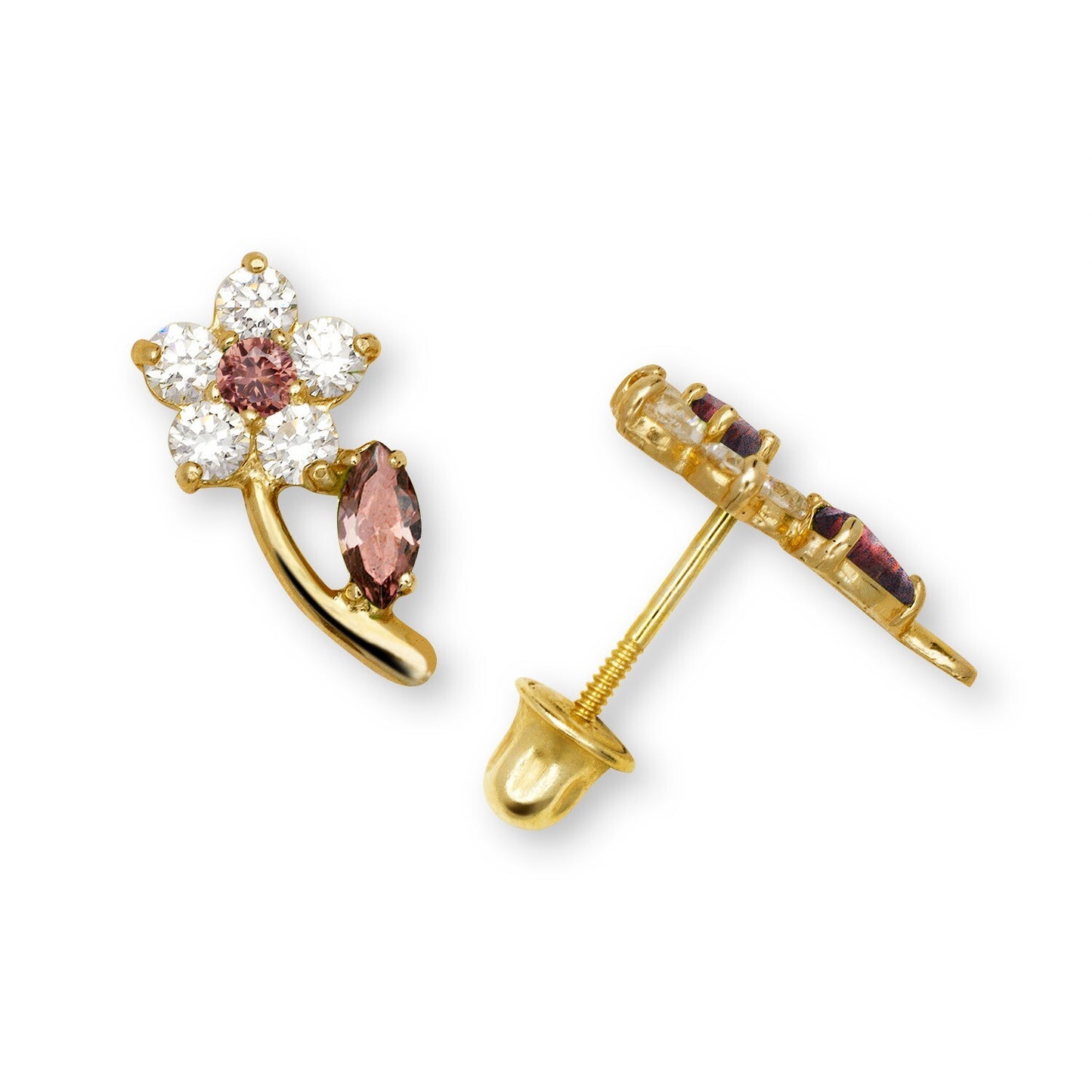 14K Yellow & White Gold Flower Shaped Beautiful Studs Earrings for Girls