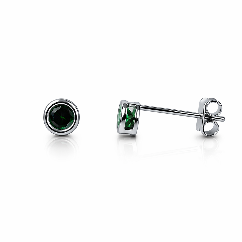 14K Round Bezel Set White Gold 3mm Birthstone Earrings