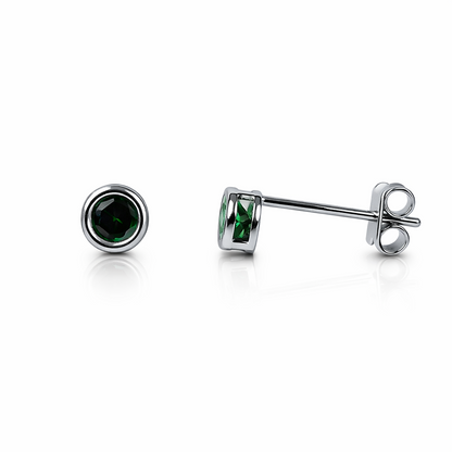 14K Round Bezel Set White Gold 3mm Birthstone Earrings