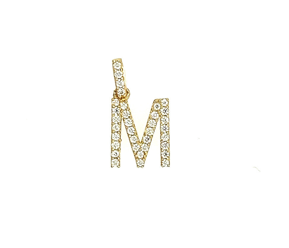 14k Yellow Gold Initial Letter CZ Pendant: Small