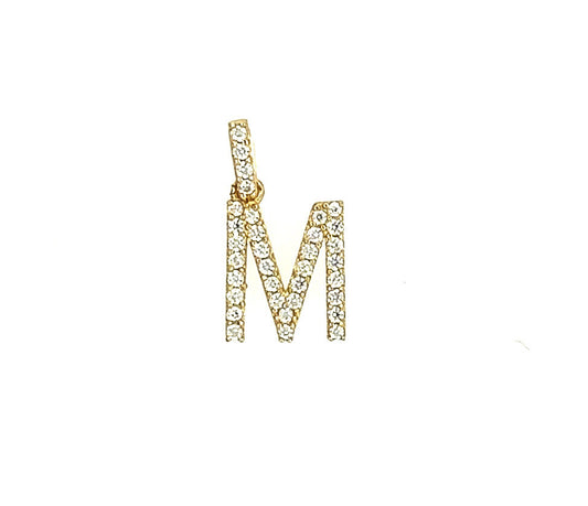 14k Yellow Gold Initial Letter CZ Pendant: Small